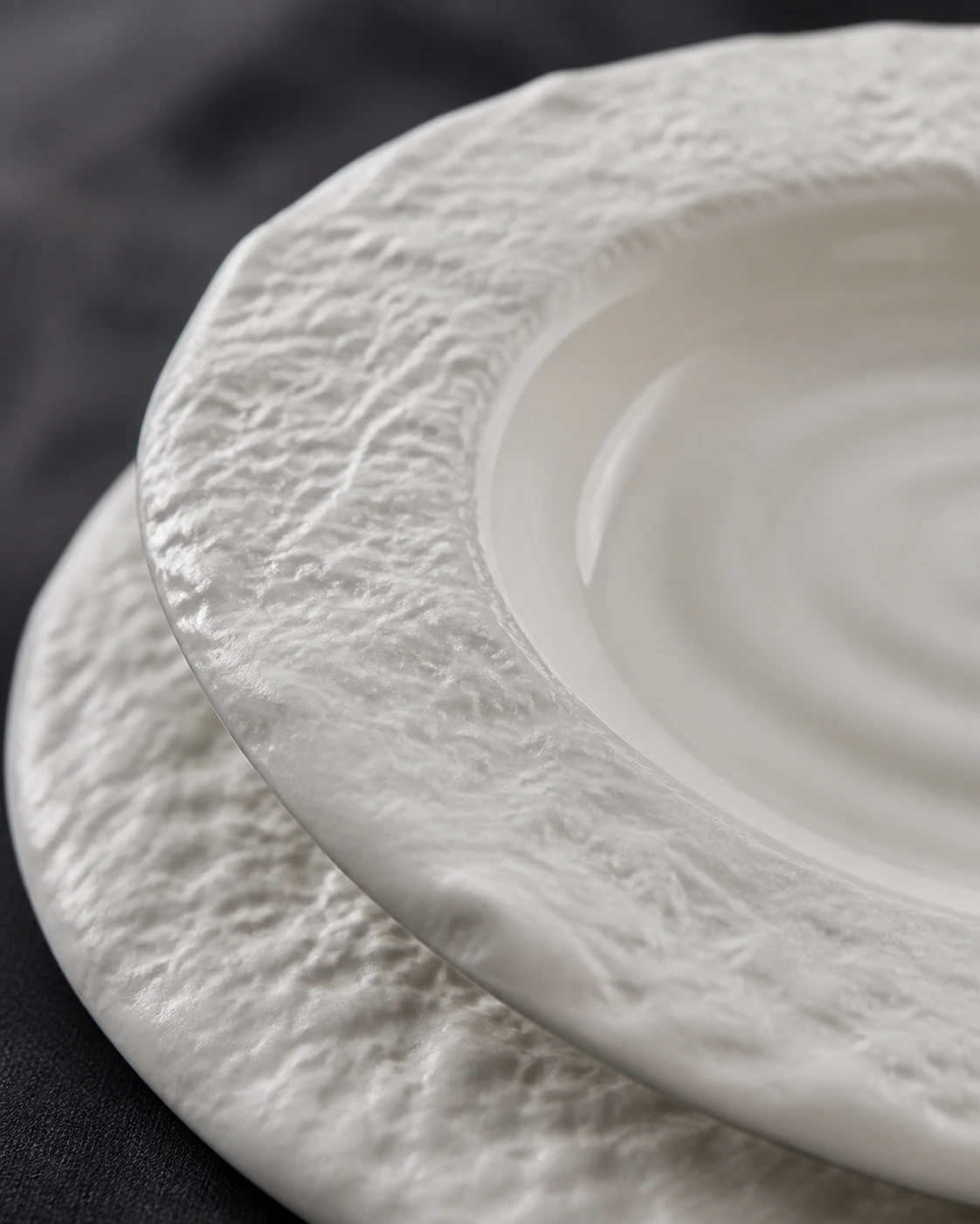 Close view of Crater fired ceramic texture and smooth interior