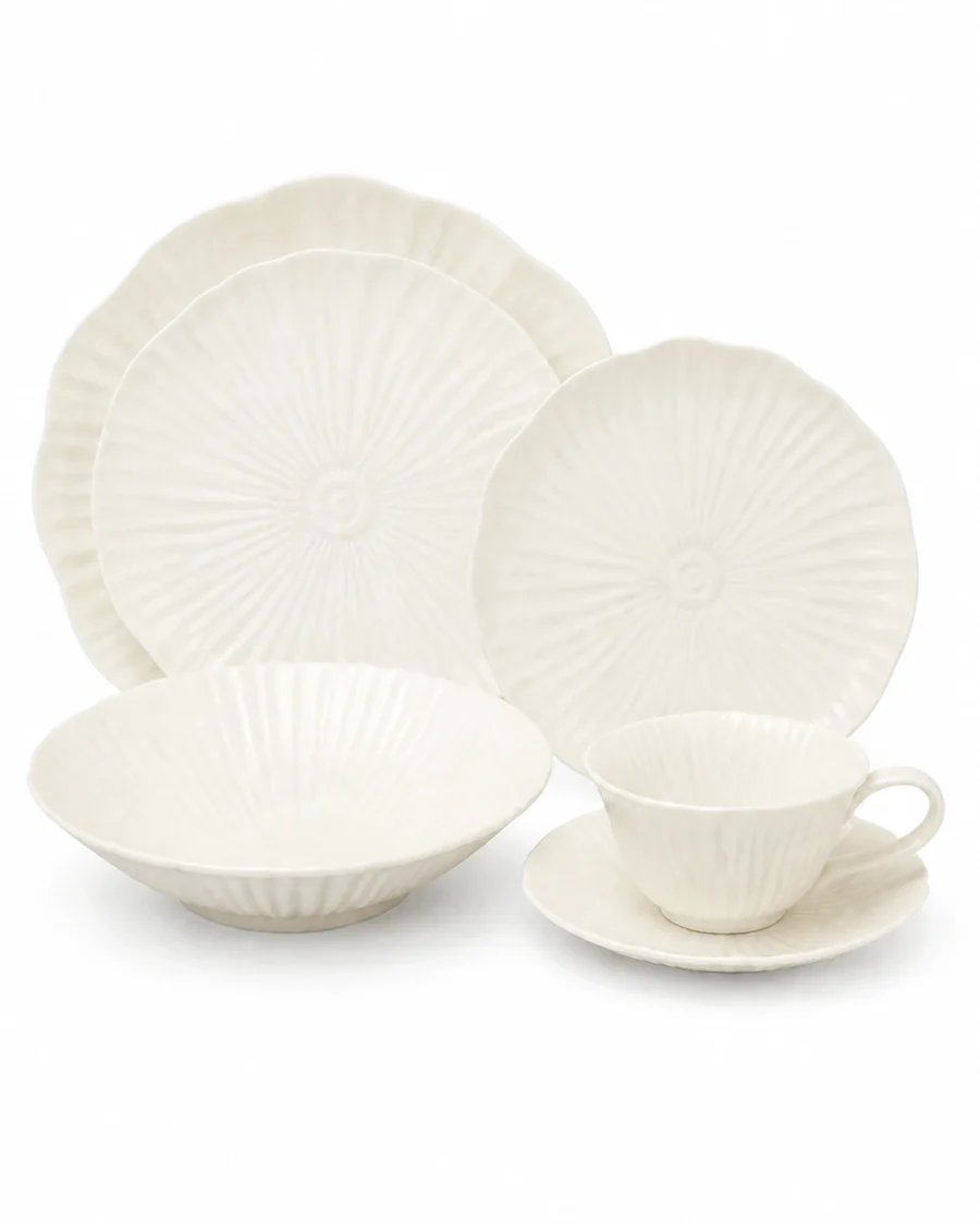 Petale ivory fluted dinnerware collection on a #FEFEFE background