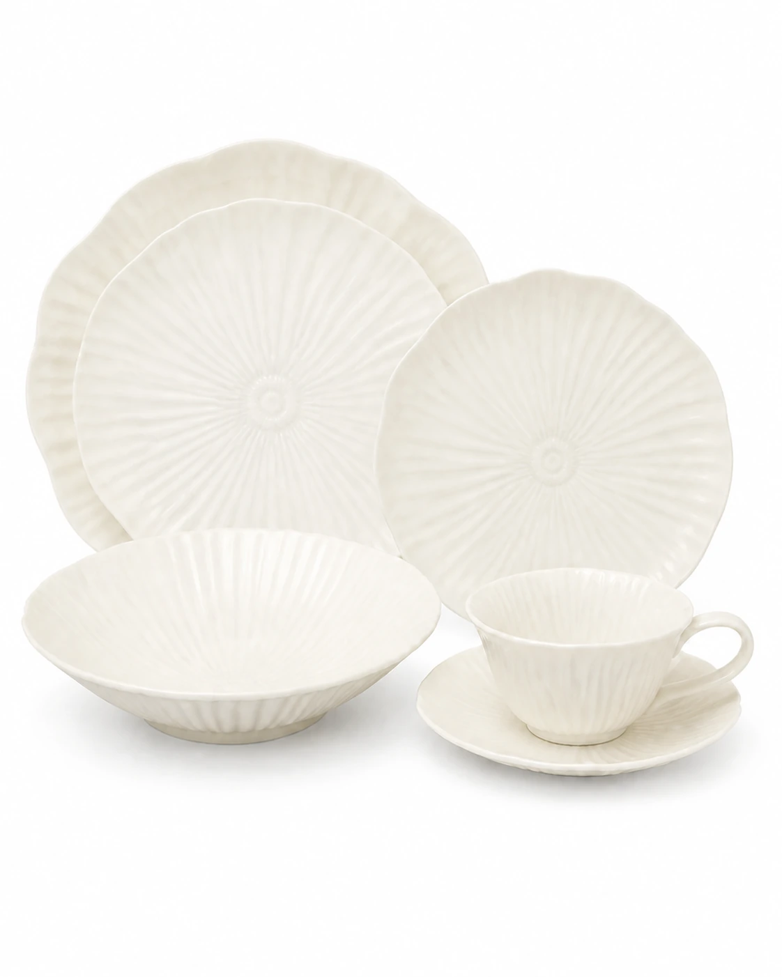 Petale ivory fluted dinnerware collection on a #FEFEFE background