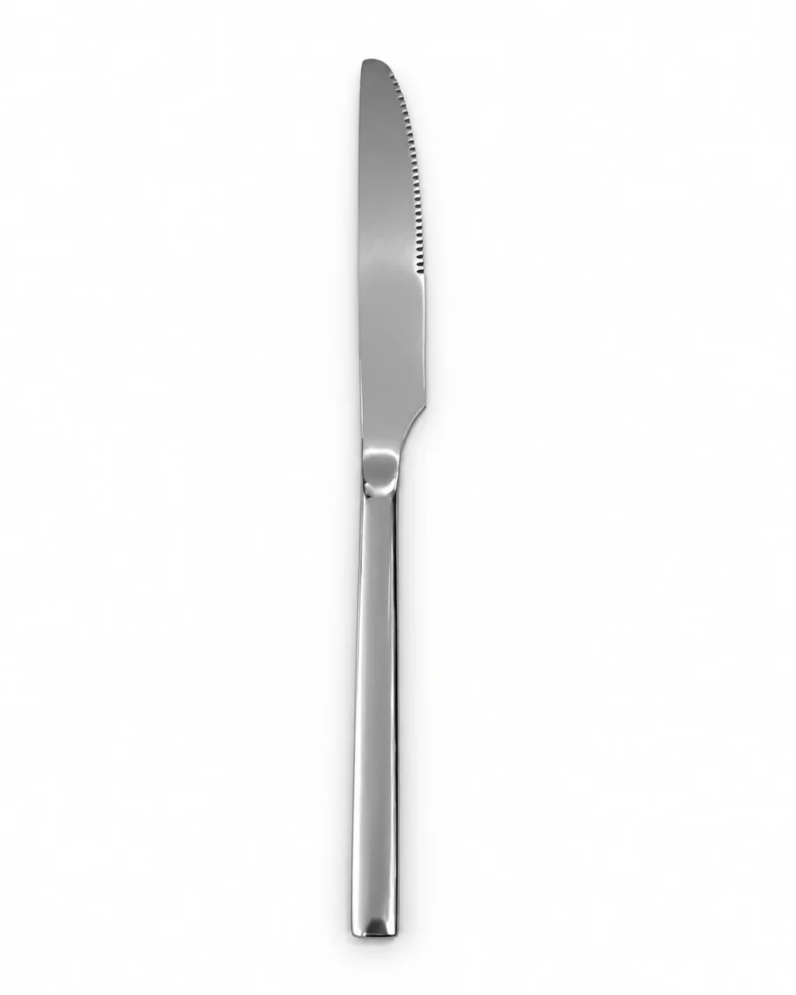 Stainless steel dinner knives with serrated blades