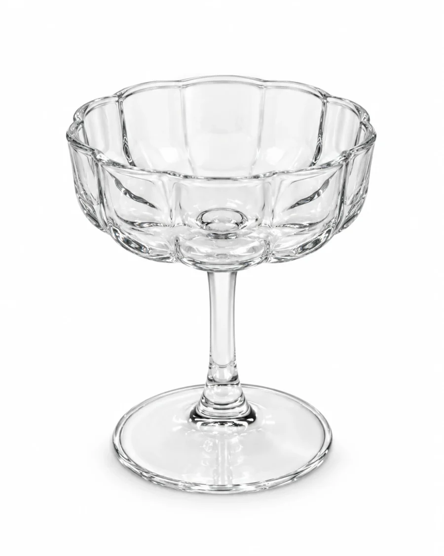 Clear glass coupe with a fluted bowl