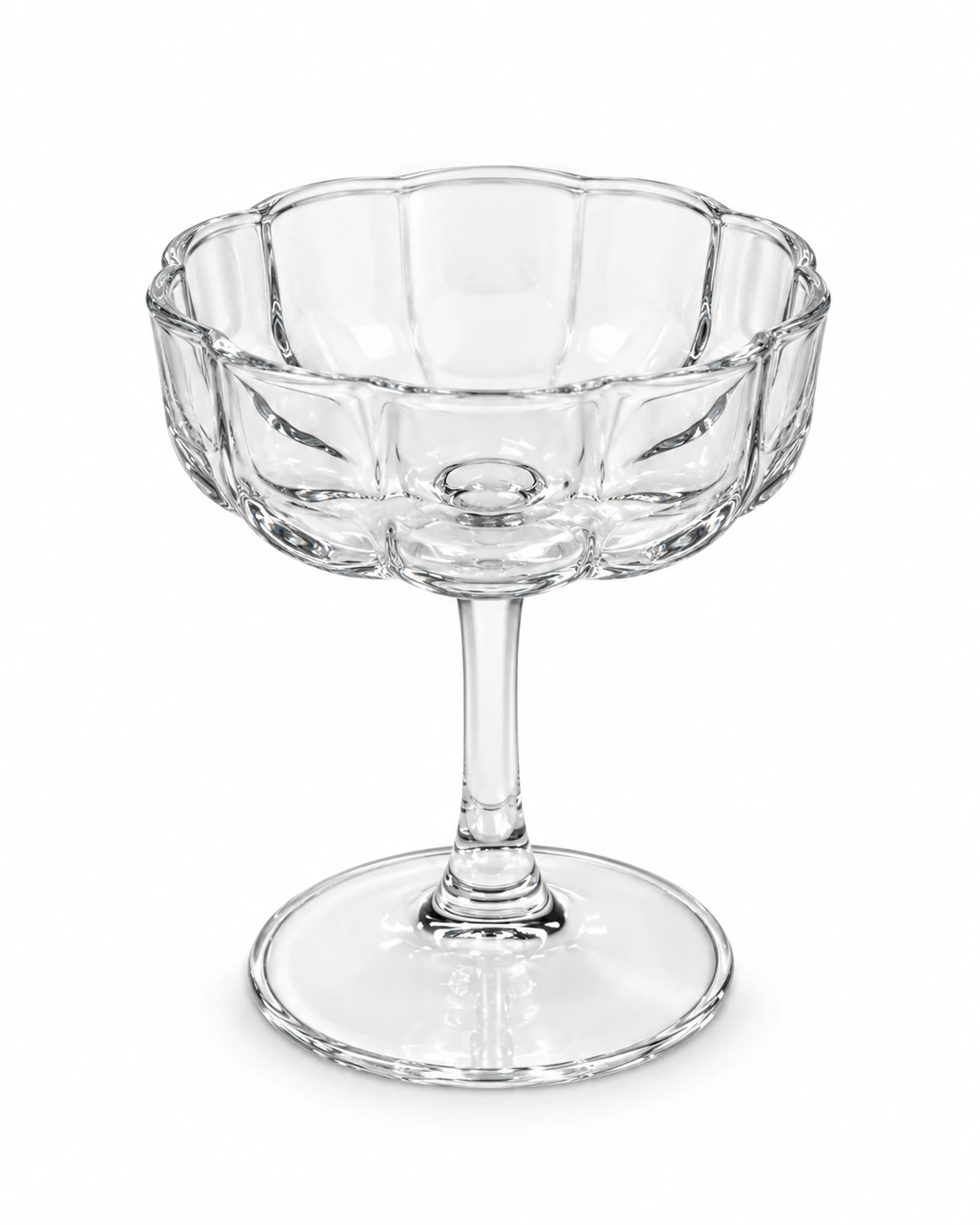 Clear glass coupe with a fluted bowl