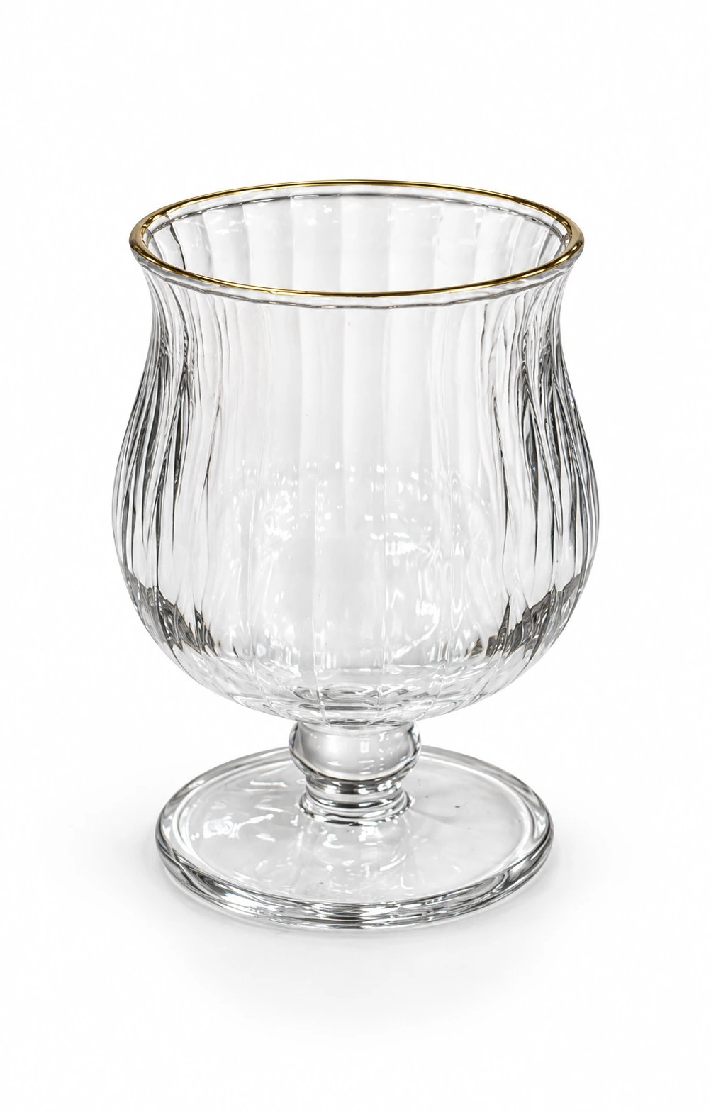Clear glass goblet with a gold-coloured rim