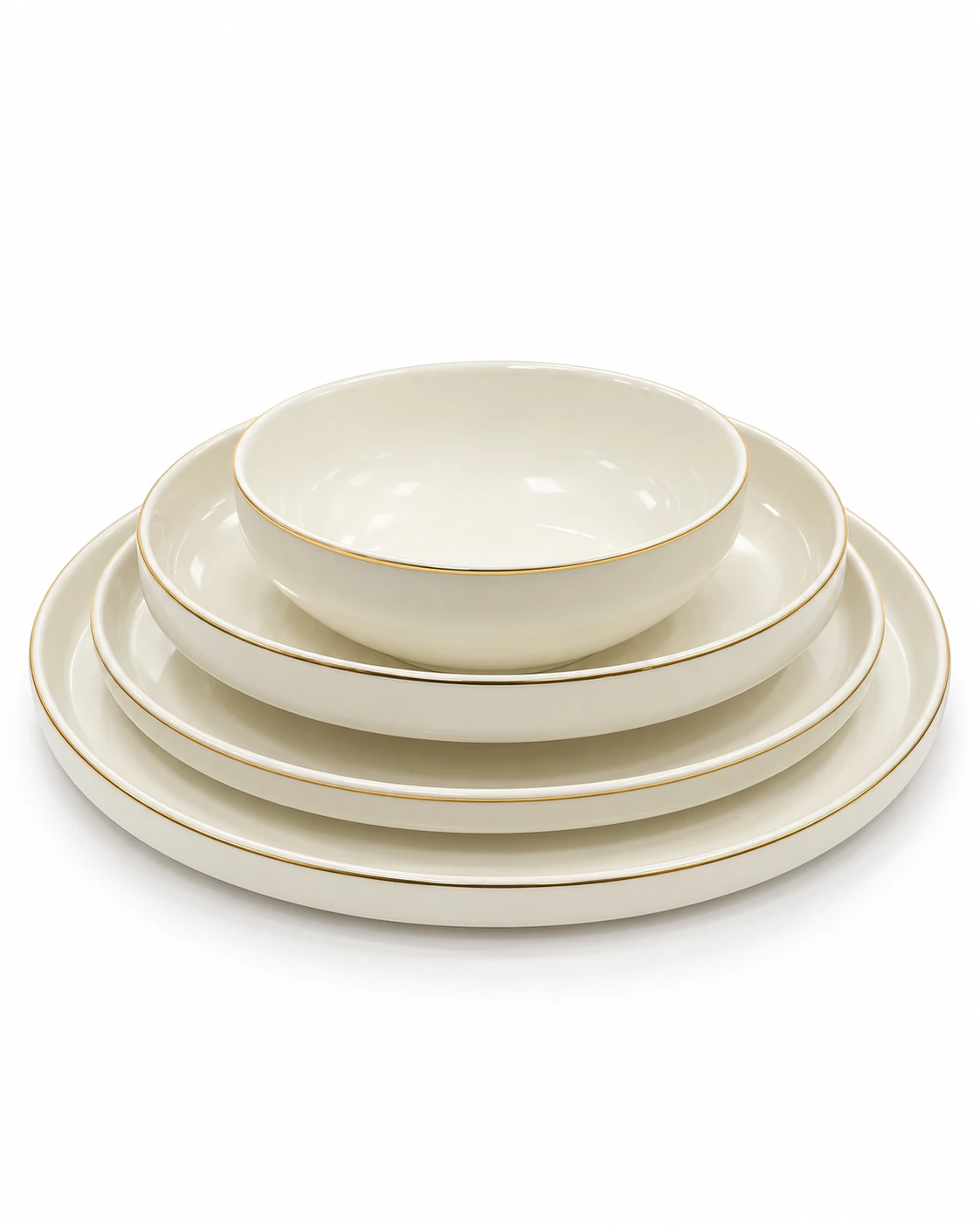 White porcelain dinnerware with gold-coloured rims