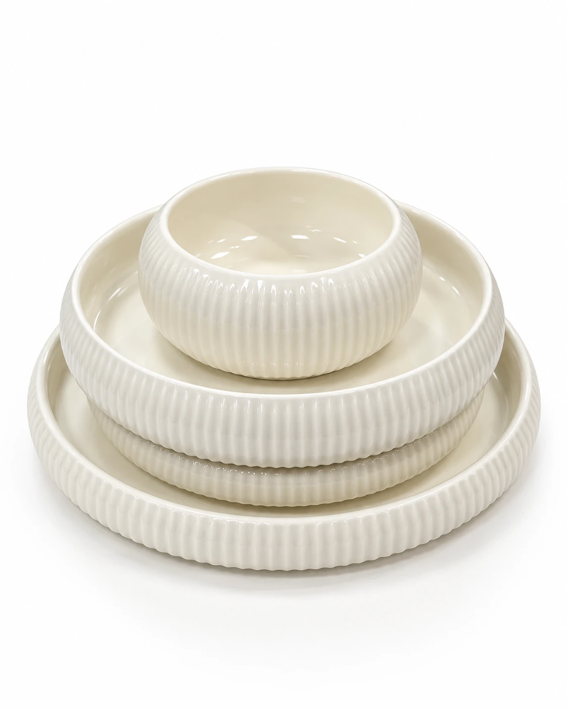 Ivory porcelain dinnerware with fluted edges