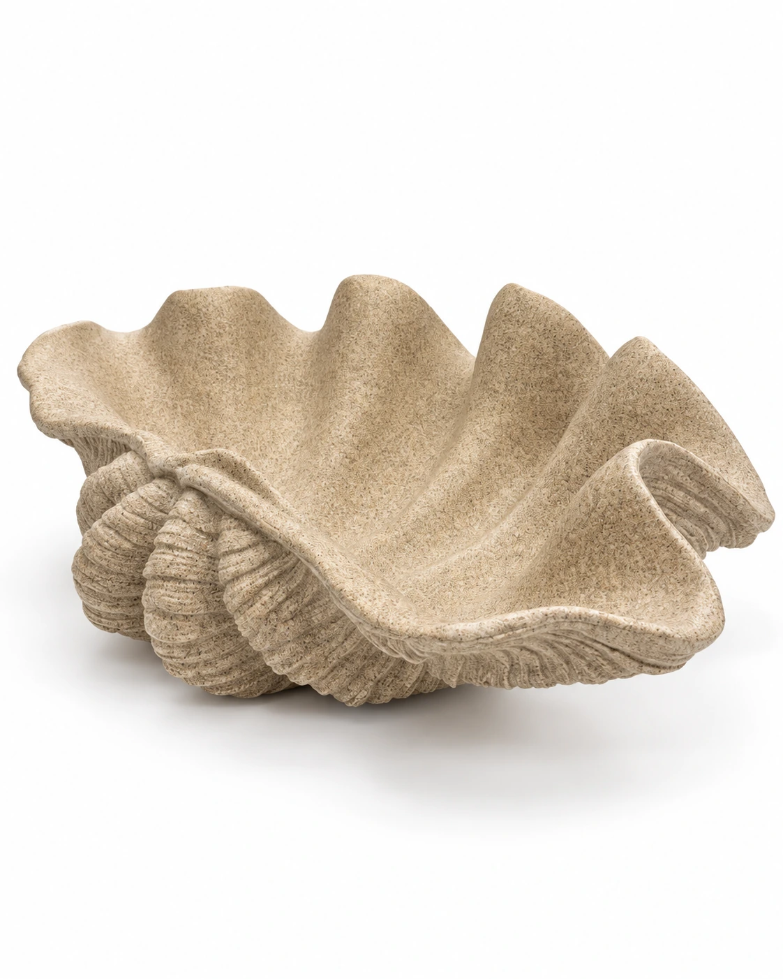 Sand-coloured polyresin vase with a shell-shaped silhouette