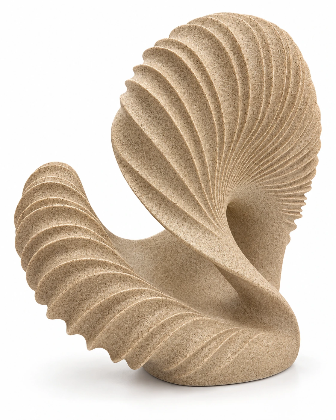 Sand-coloured polyresin vase with a spiral shell shape