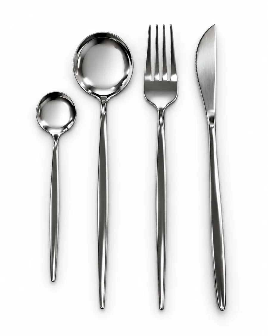 Stainless steel flatware with slim tapered handles