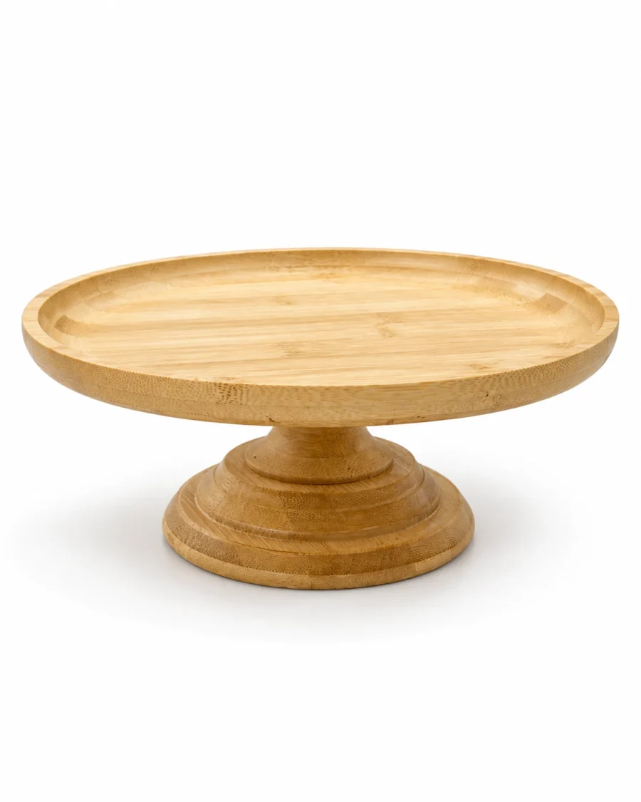 Round wood pedestal for serving cakes and desserts